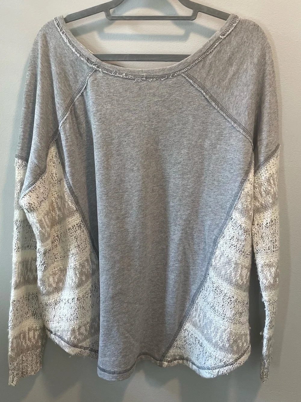 Free People Boho Sweater Sweatshirt Gray Cream Size Large